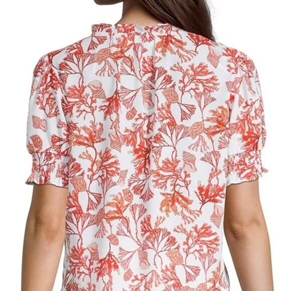 Liz Claiborne Coral Reef Women’s White Coral V Neck Short Sleeve Blouse sz PL - Picture 4 of 8